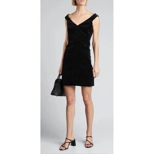 NWT Theory Paneled Off-The-Shoulder Velvet Dress Black White Dot Size 2 Cocktail